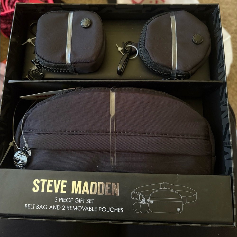 Steve Madden Black Belt Bag Set